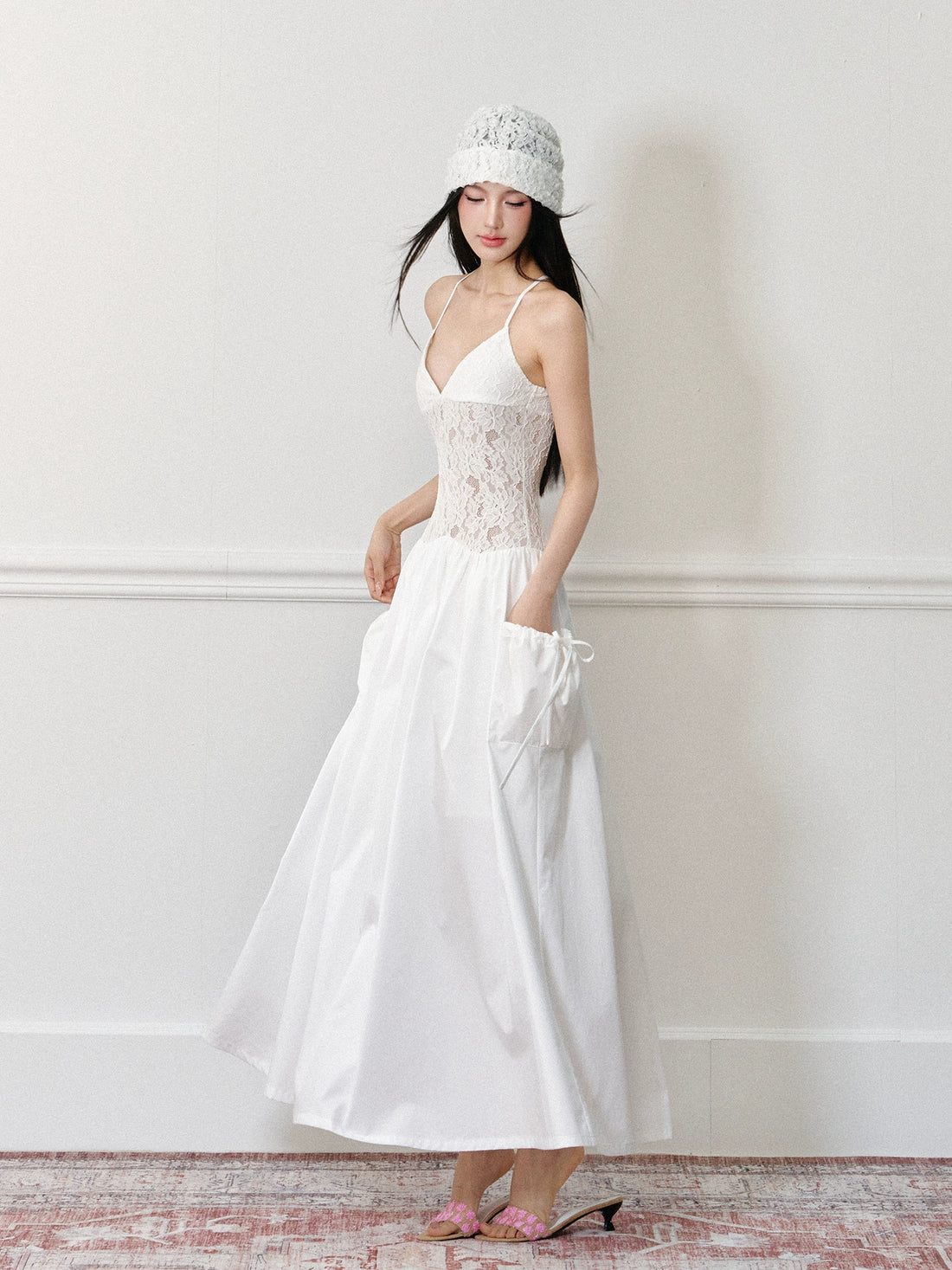 Lace Paneled V-Neck Slip Dress