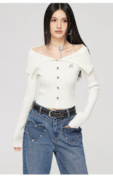 Black & Off-white Turn-down Collar Sweater - CHINASQUAD