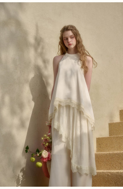 Pearl Gold Satin Lace Three-Piece Set