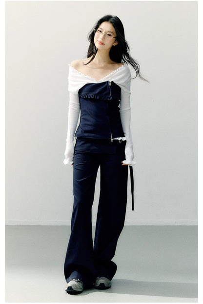 Detachable Off-Shoulder Panelled Slim-Fit T-Shirt