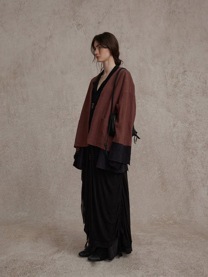 Black Wooha Side Ruched Panel Long Coat