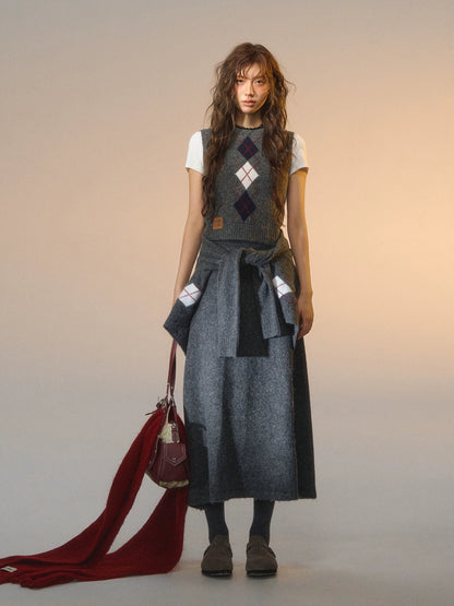 Floral Diamond Knit Vest / Cardigan / Skirt Set