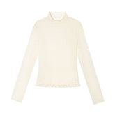 Ruffled Hem Floral Lace Mock Neck Blouse - CHINASQUAD