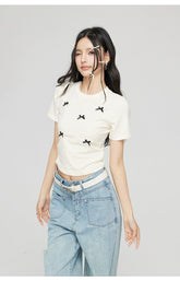 Off-white & Gray Bow Tie Ruffled T-shirt - CHINASQUAD