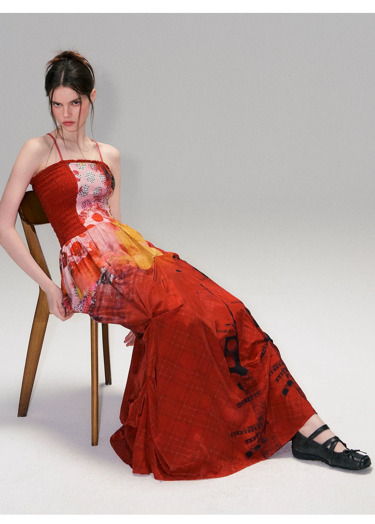 Vintage Red Strapless Printed Maxi Dress