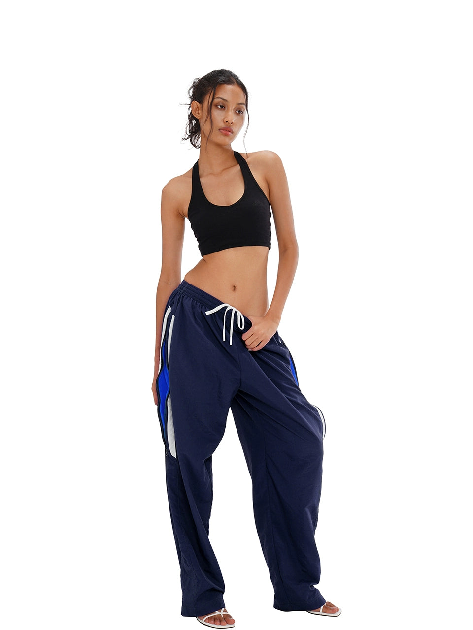 Wide Leg Contrast Color Striped Sweatpants