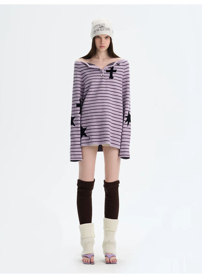 Striped Color-Block Knit Sweater
