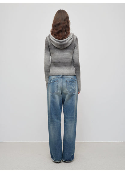 Ombre Wool Blend Double-Zip Hooded Cardigan