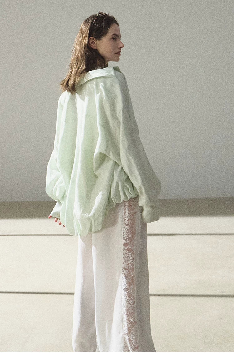 Lyocell Lace-Trimmed Flowing Wide-Leg Trousers