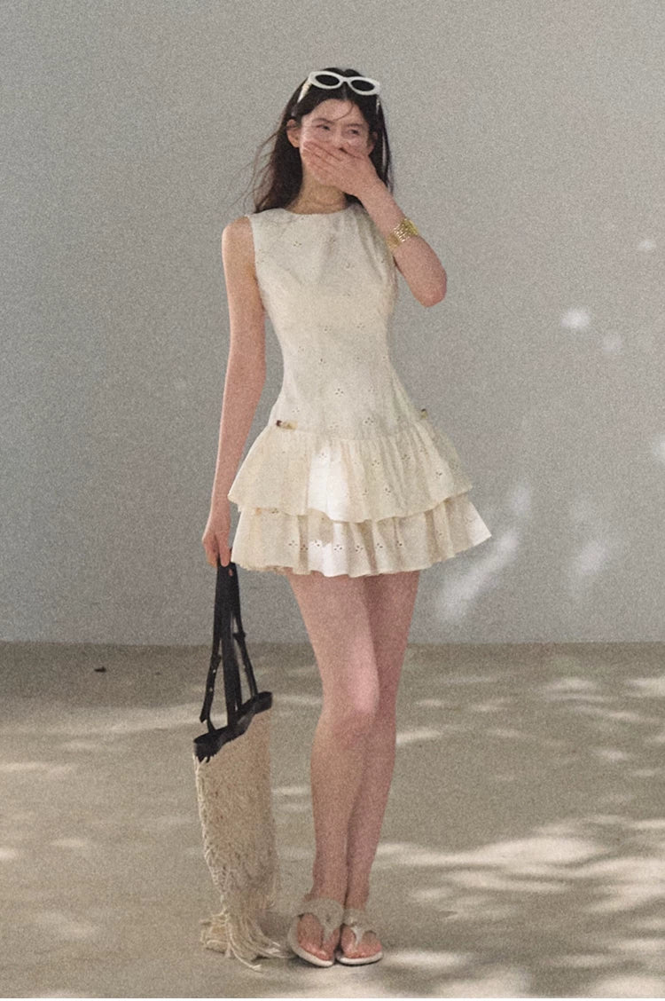 Bohemian Embroidered Cut-Out Cinched-Waist Summer Dress