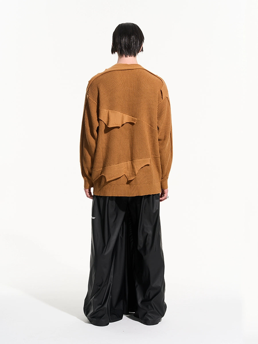 Cloud Texture Dual-Tone Distressed Knit Sweater
