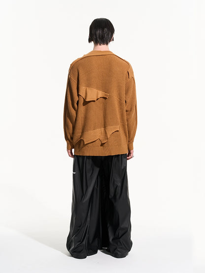 Cloud Texture Dual-Tone Distressed Knit Sweater