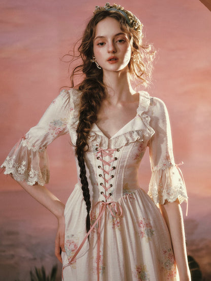 Palm Garden French Countryside Floral Midi Dress