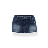 Blue Low-Waist Skinny Retro Denim Mini Skirt - CHINASQUAD