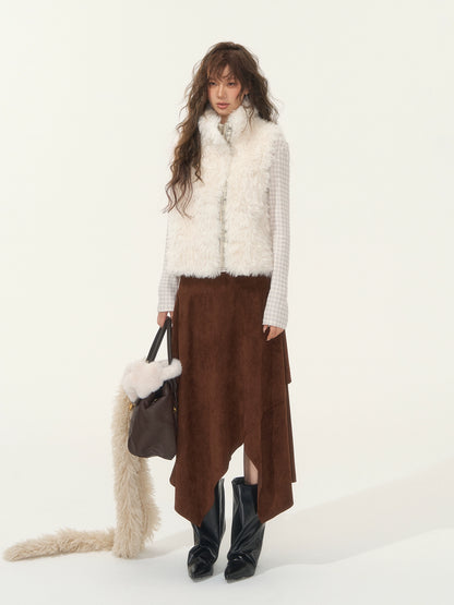 Asymmetric Faux Suede Midi Skirt