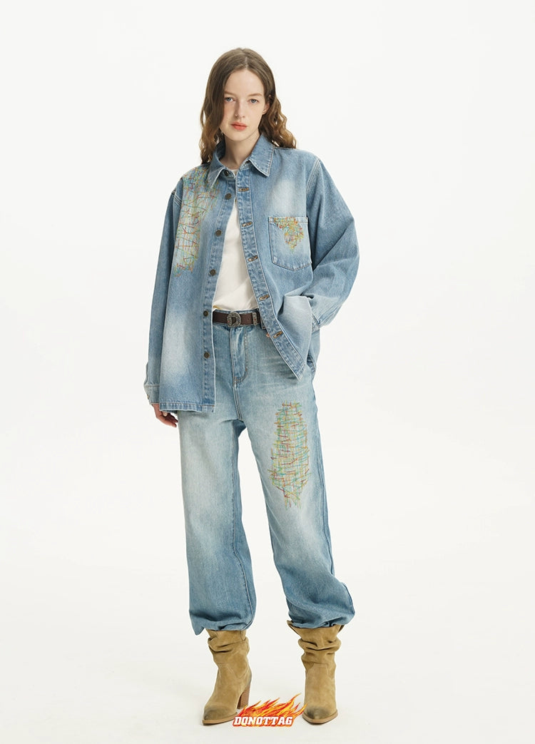 Vintage Denim Shirt Jacket &amp; Jeans Set - CHINASQUAD