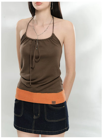 Contrast Trim Halter Knit Camisole