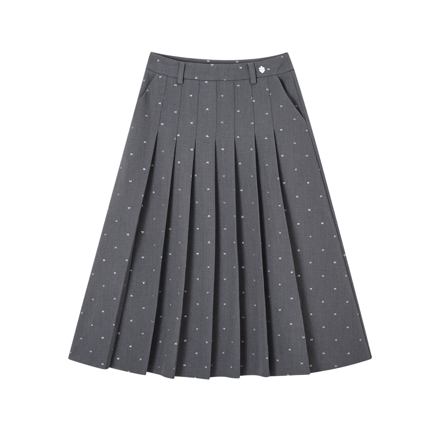 Gray Butterfly Bow Sequin Pleated Skirt