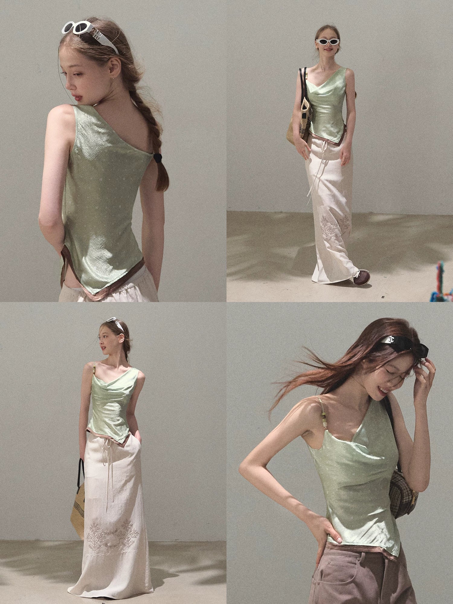 Asymmetrical Polka Dot Waist-Cinched Camisole