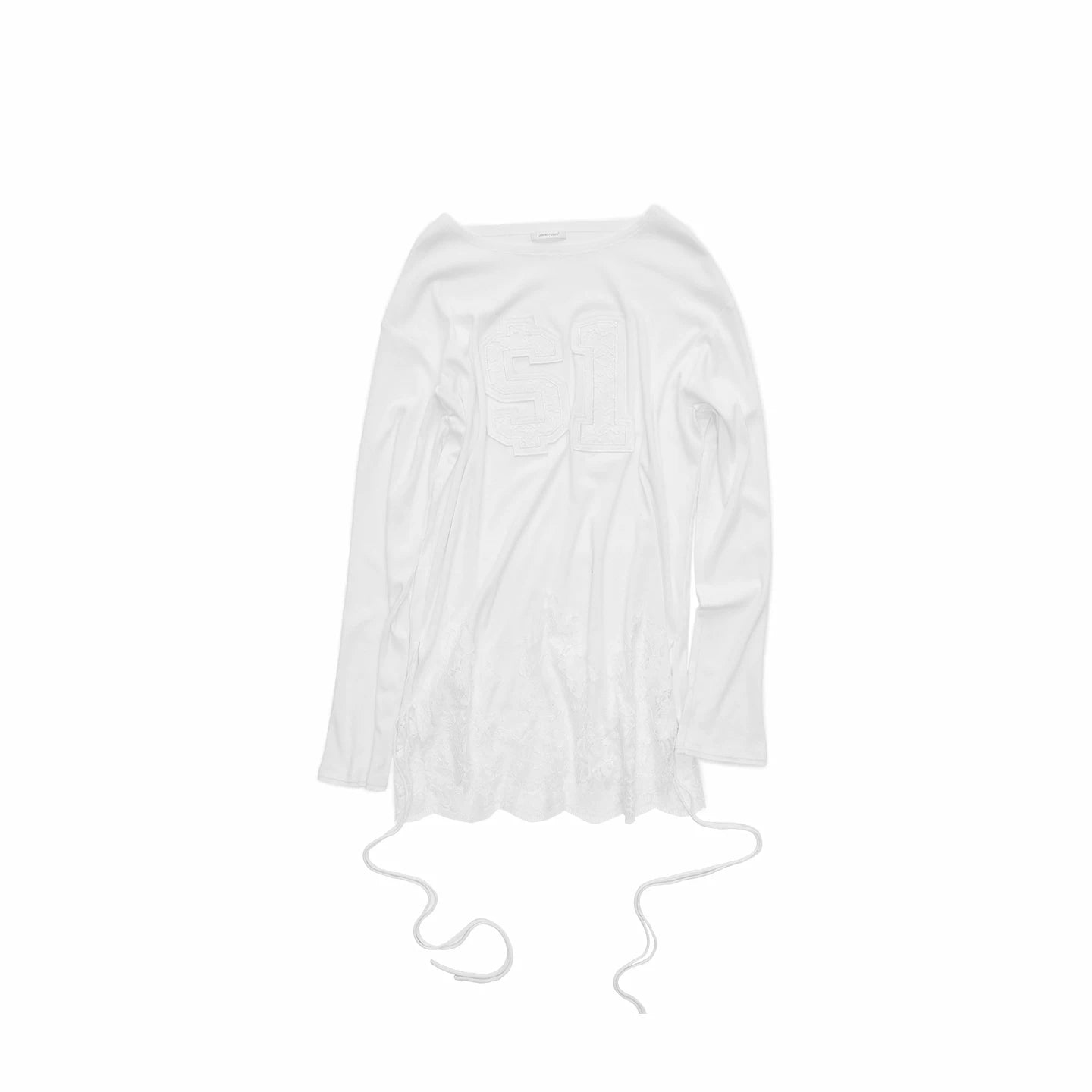 Lace-Hem Drawstring Long-Sleeve T-Shirt