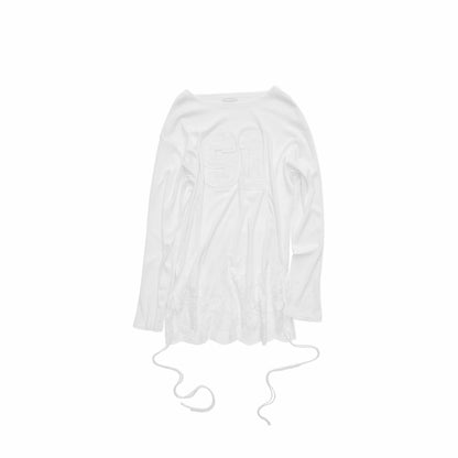 Lace-Hem Drawstring Long-Sleeve T-Shirt