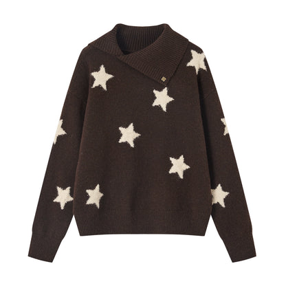 Asymmetric Star-Pattern Knit Sweater