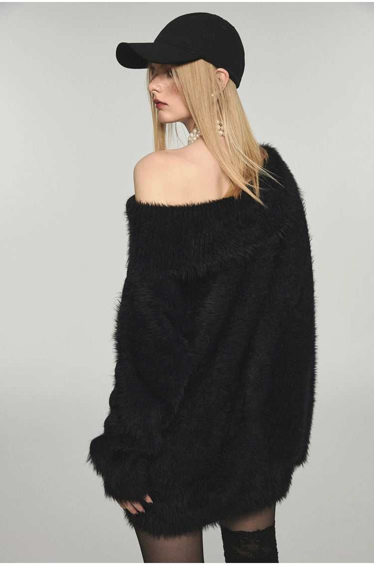 Faux Mink Fur Off-the-Shoulder Sweater - CHINASQUAD