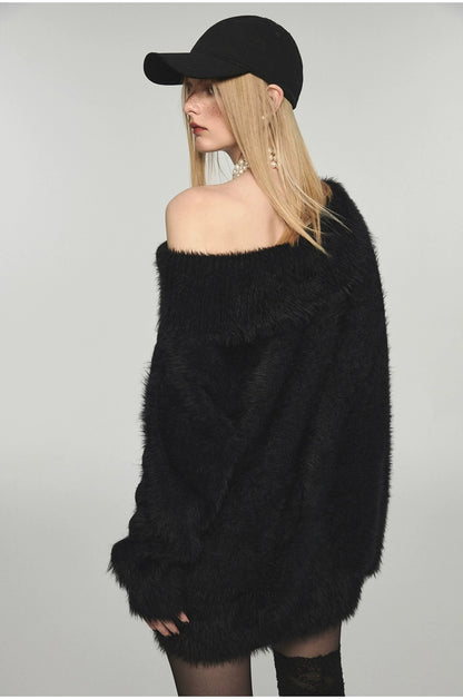 Faux Mink Fur Off-the-Shoulder Sweater - CHINASQUAD
