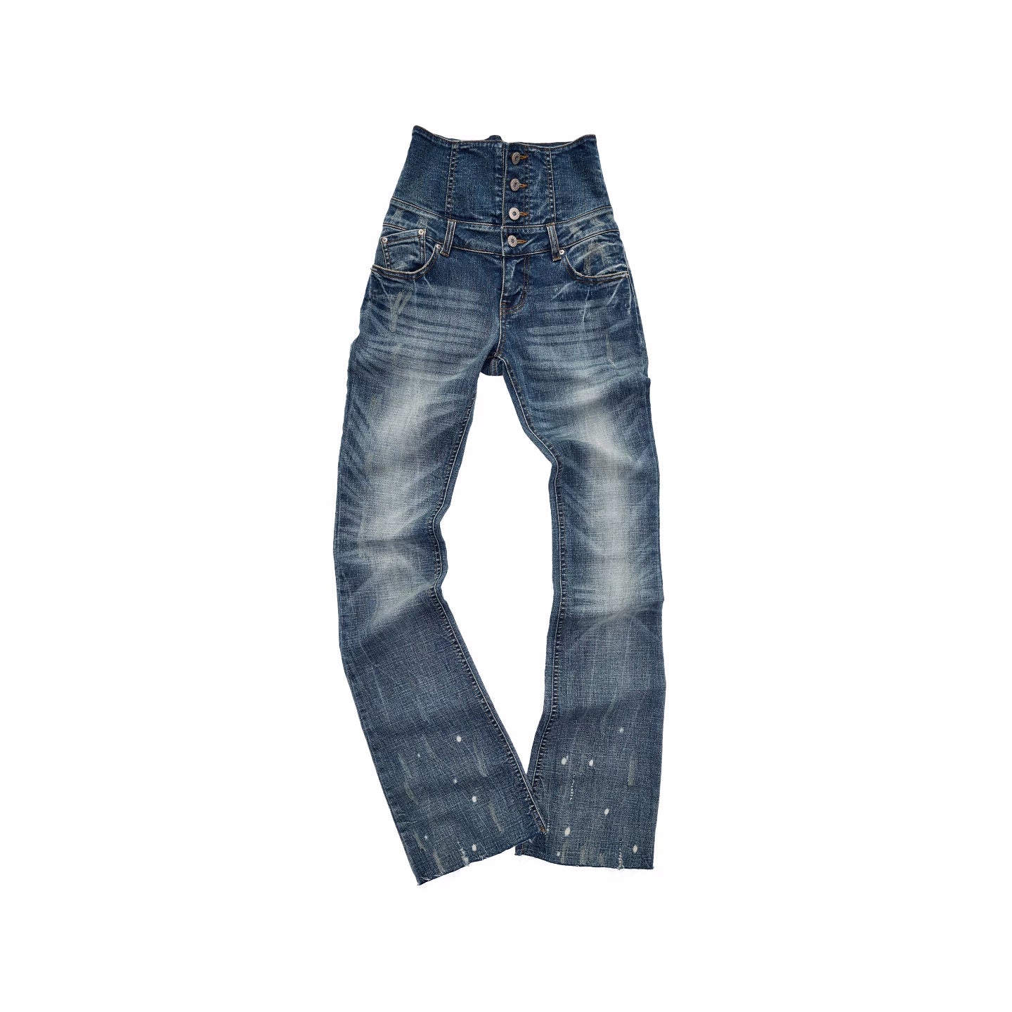 High-Waist Belted Slight-Flare Jeans