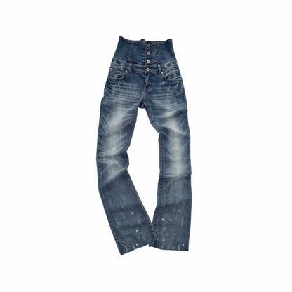 High-Waist Belted Slight-Flare Jeans