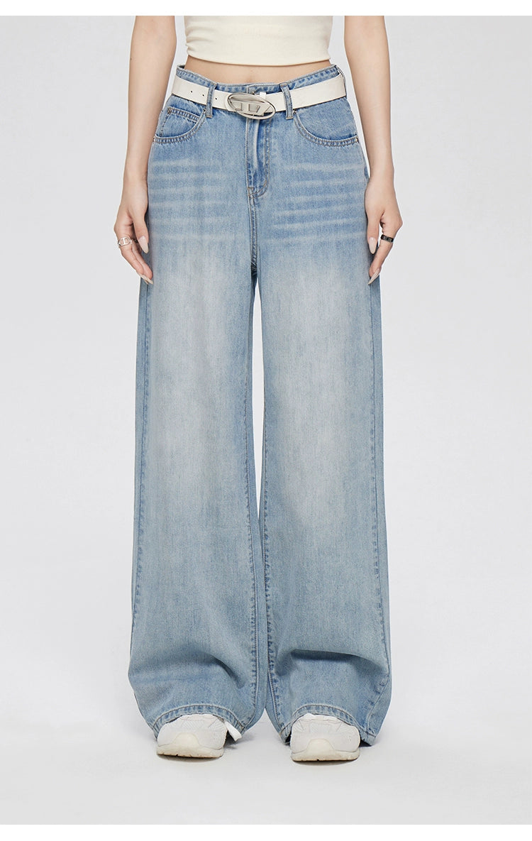 Blue Lyocell Tencel Jeans Wide-Leg Pants