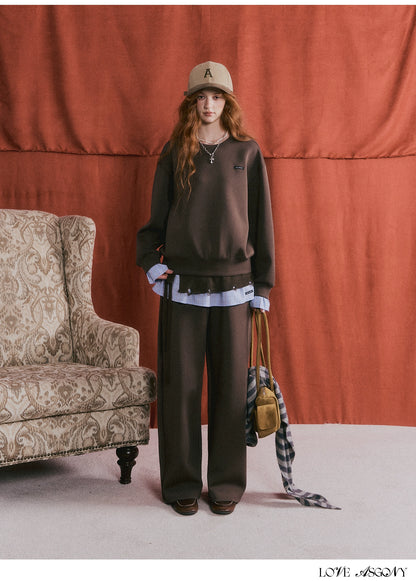 Patchwork Sweatshirt &amp; Curved-Hem Knit Pants Set