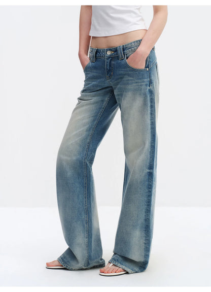 Vintage Washed Low-Rise Flared Denim Jeans