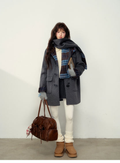 Pink Plaid Horn-buttoned Coat