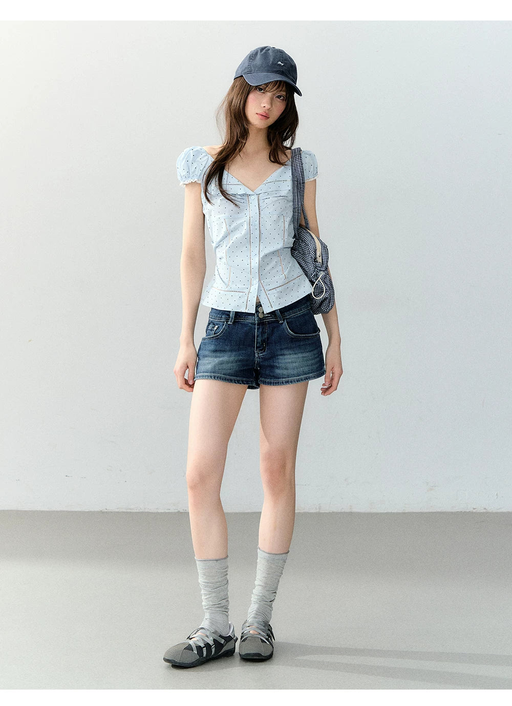 Polka Dot Lace Tie Waist Blouse