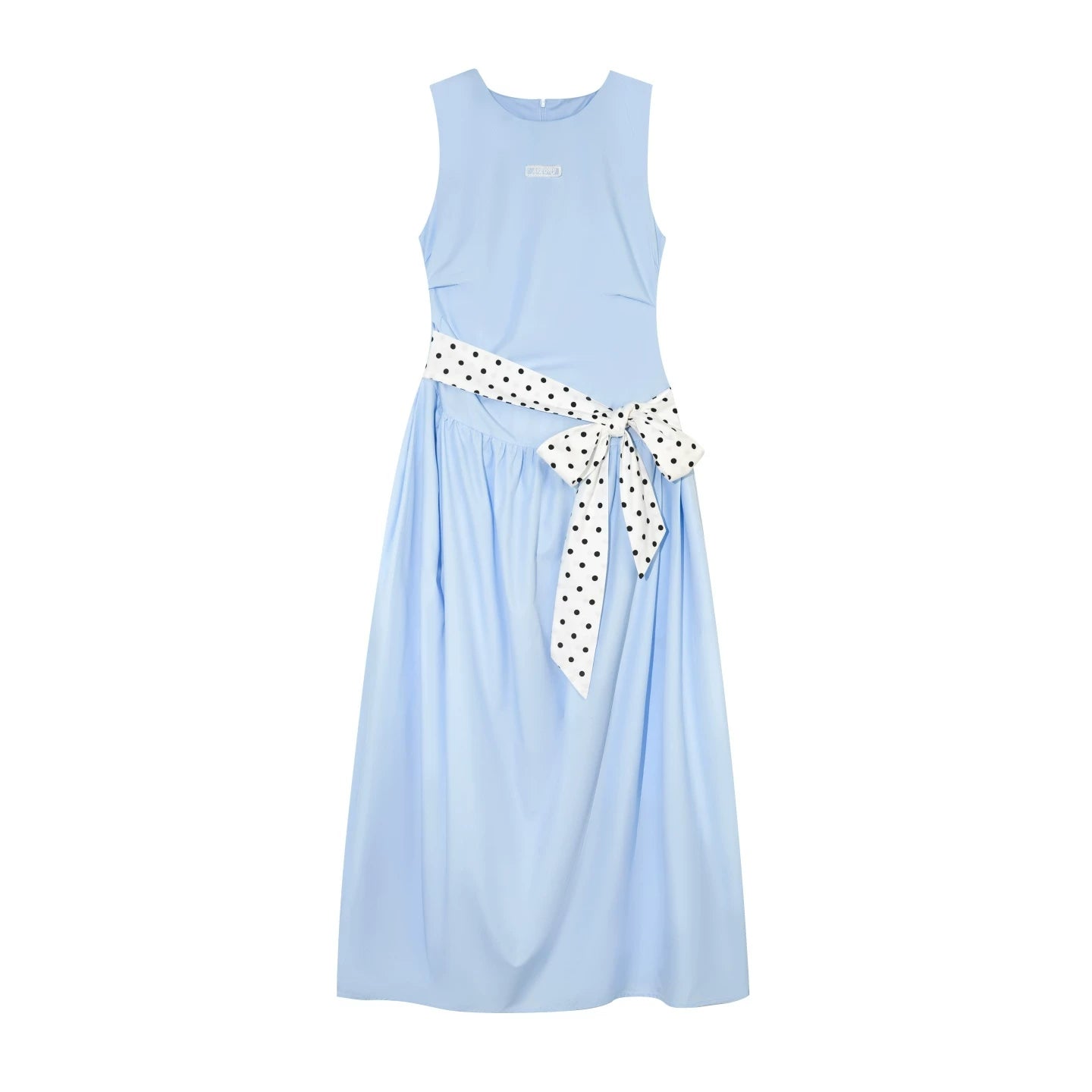 Polka-Dot Tie-Waist Sleeveless Midi Dress