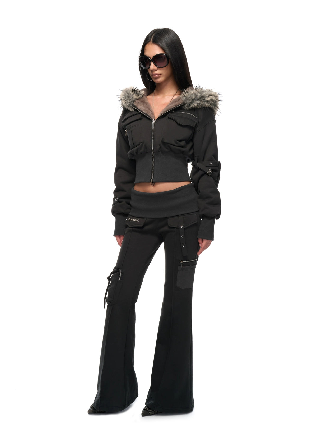 Waist-Cinched Hoodie &amp; Flare Pants Set