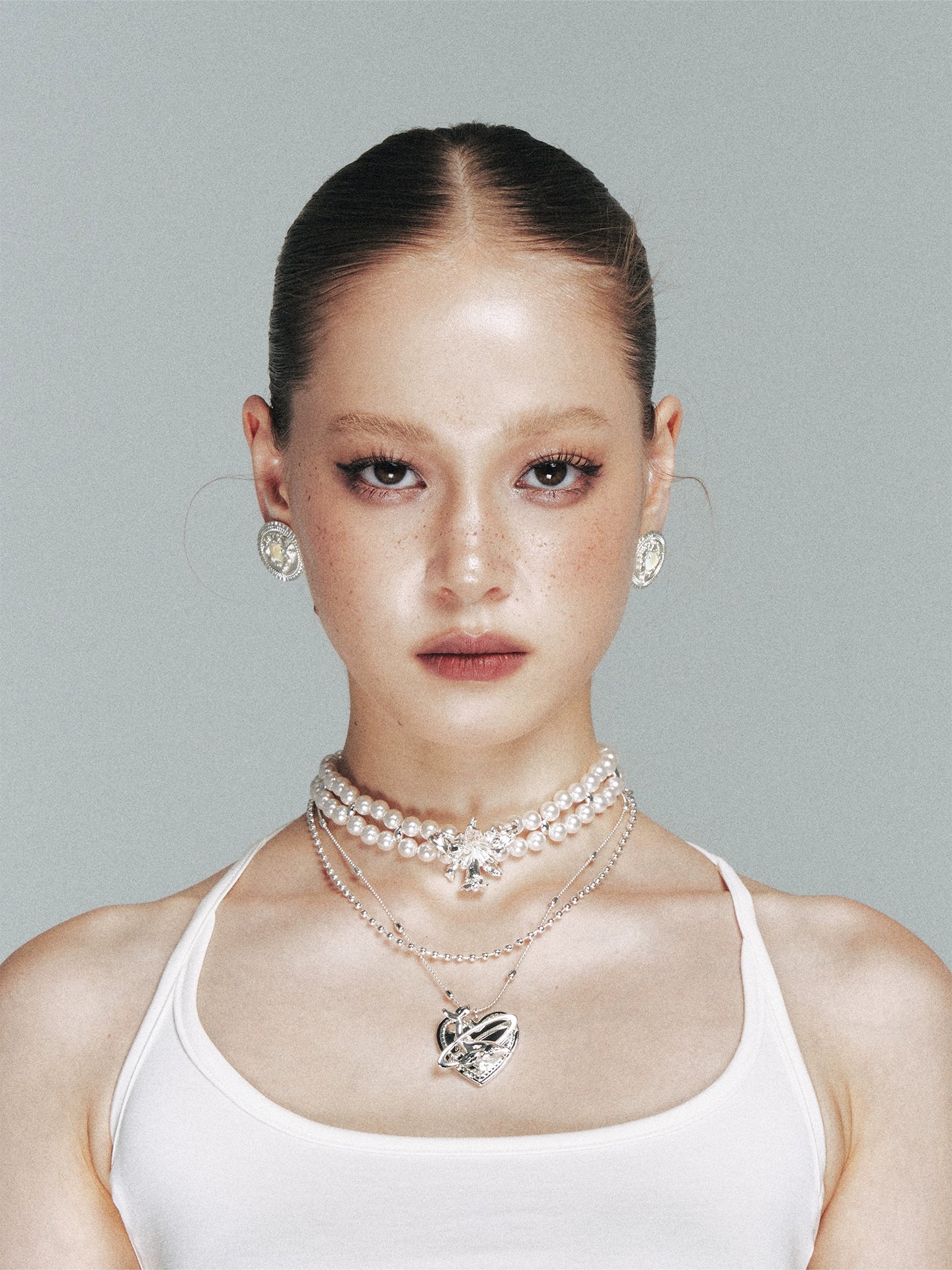 Silver Floral Pearl Layered Choker Necklace