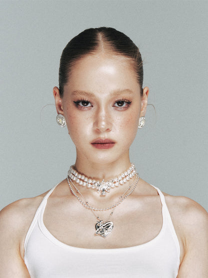 Silver Floral Pearl Layered Choker Necklace