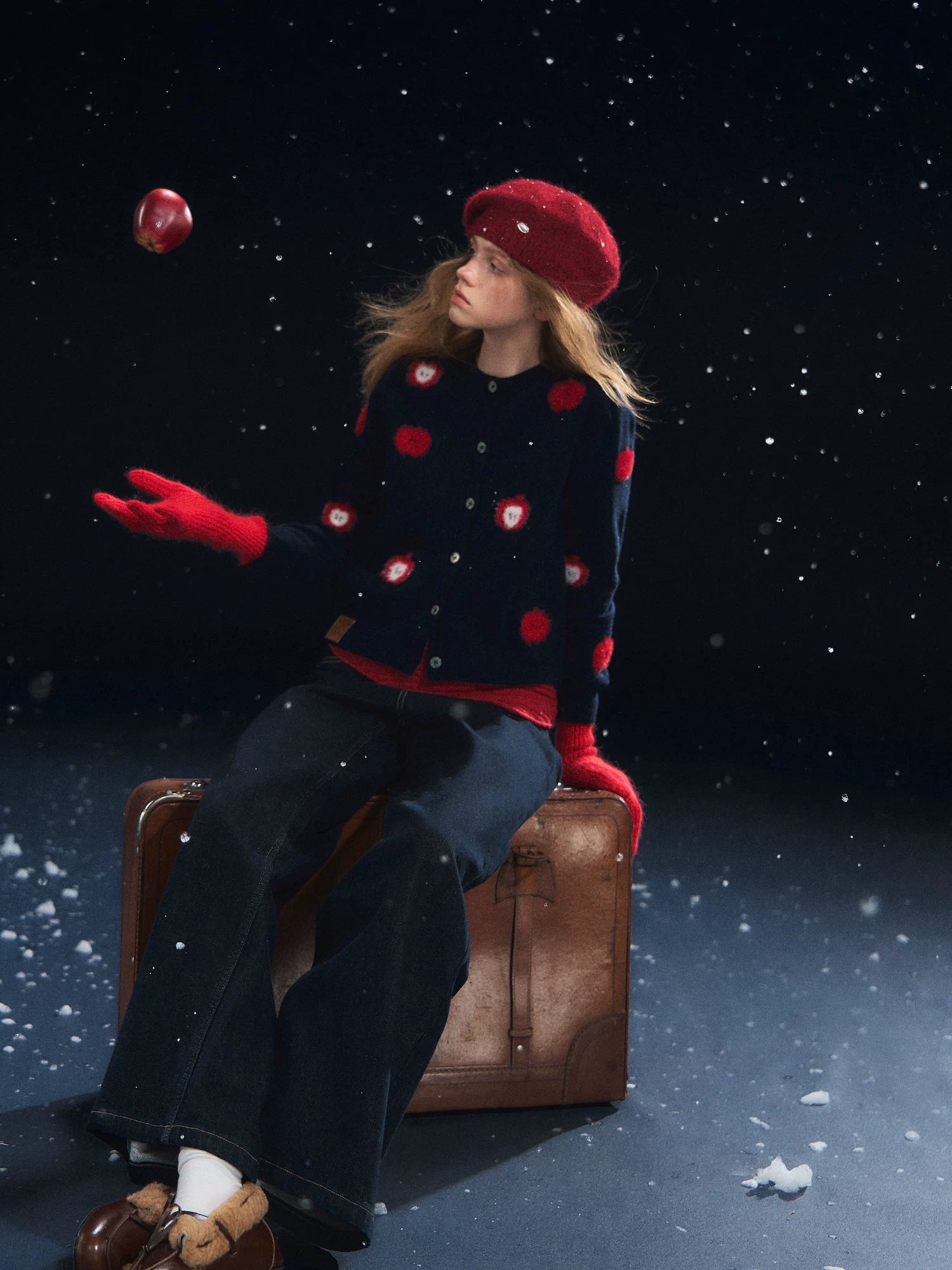 Plush Apple Jacquard Knit Cardigan