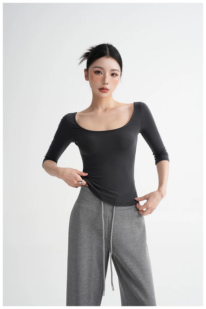 Lyocell Open-Back Fitted Mid-Sleeve T-Shirt