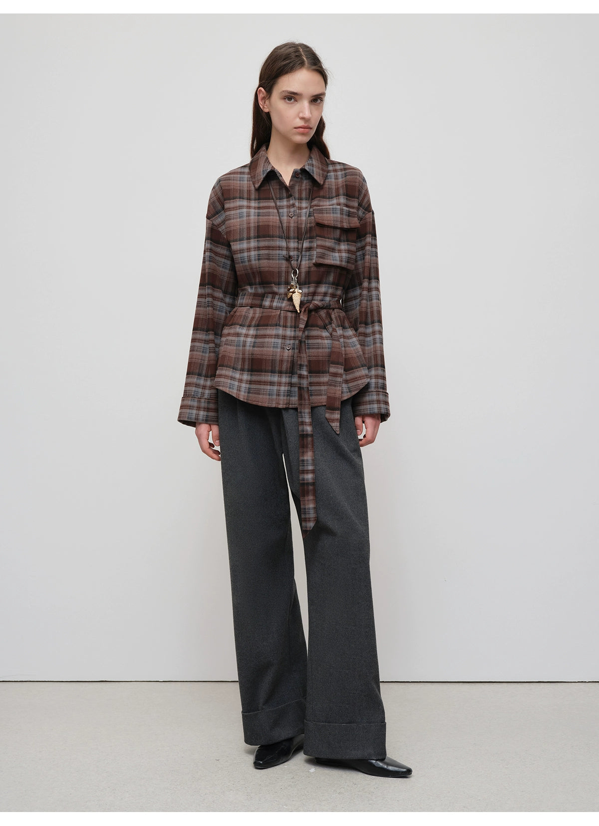 Vintage Purple-Brown Plaid Brushed Shirt