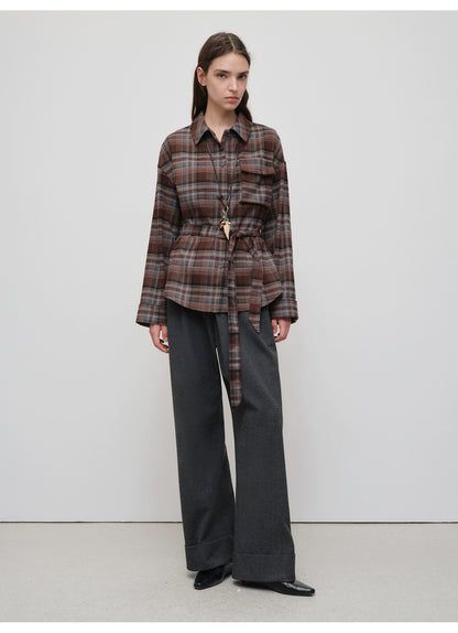 Vintage Purple-Brown Plaid Brushed Shirt