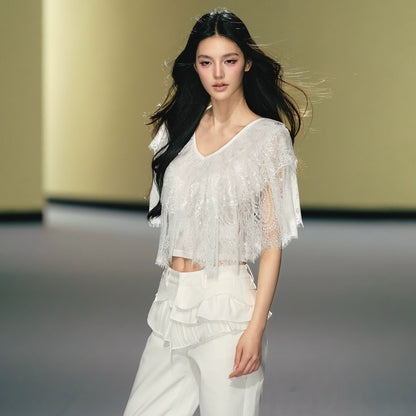 Layered Lace V-Neck Cape Top
