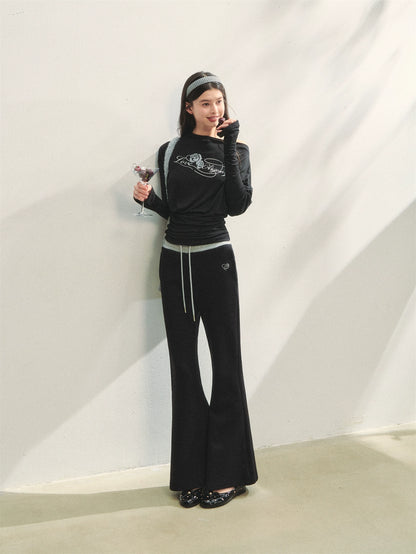 Contrast Color Tie-Waist Flared Casual Pants - CHINASQUAD