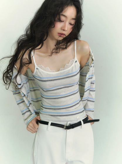 Relaxed Stripe Layered Cardigan Set