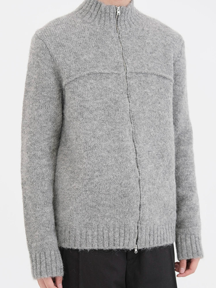 Gray Zip High Collar Sweater