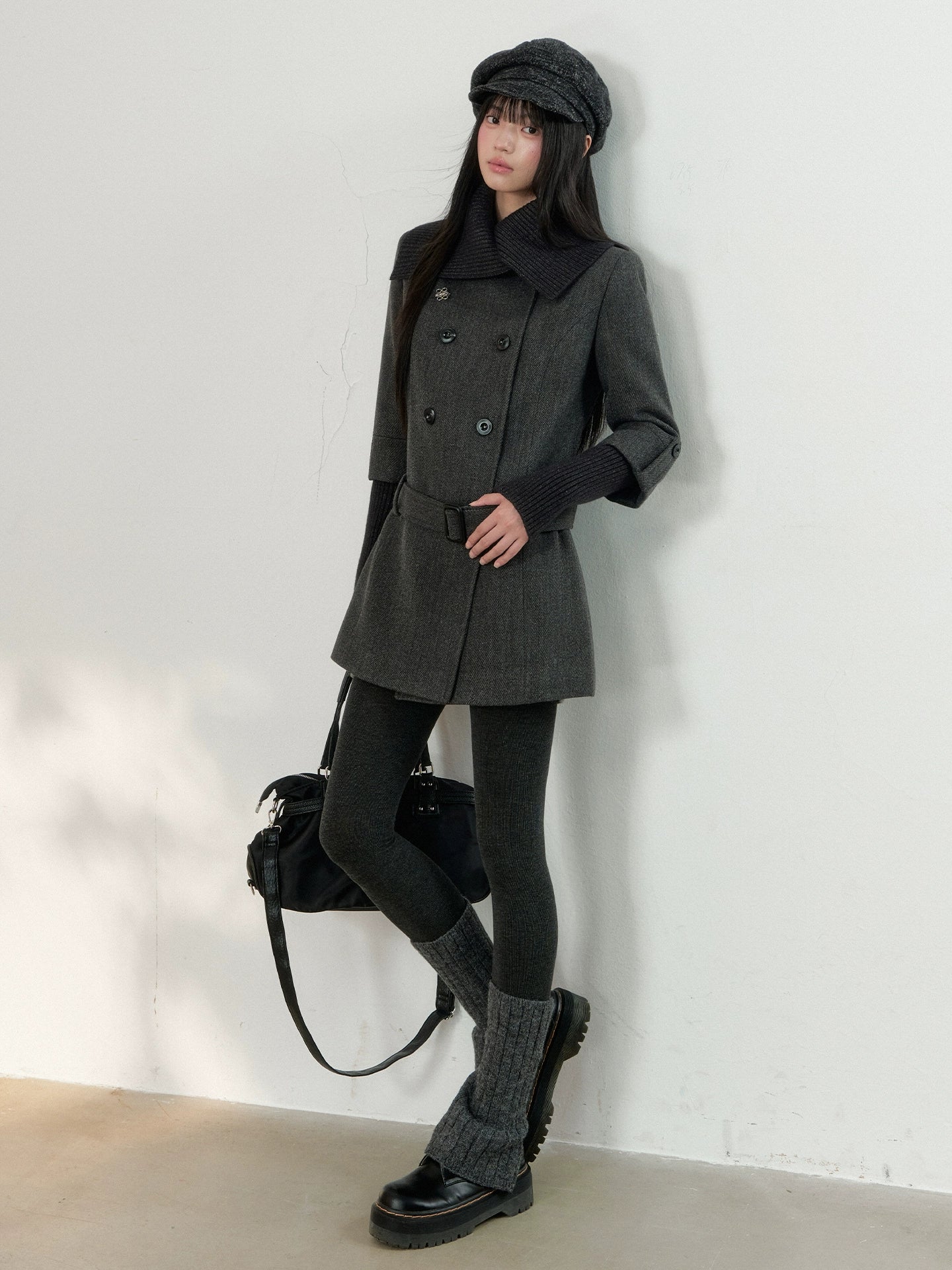 Grey Tailored Wool-Blend Long Dress