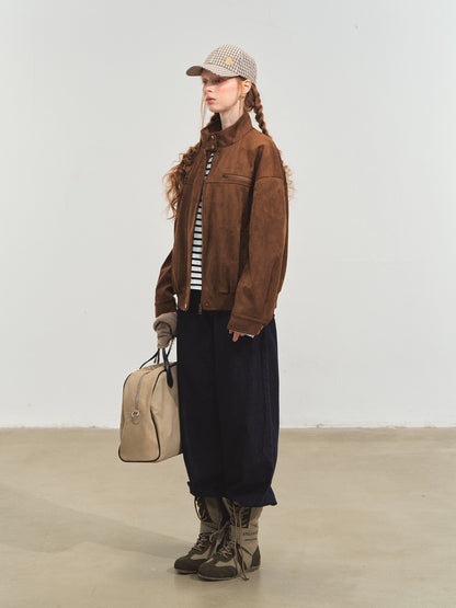 Faux Suede Varsity Jacket