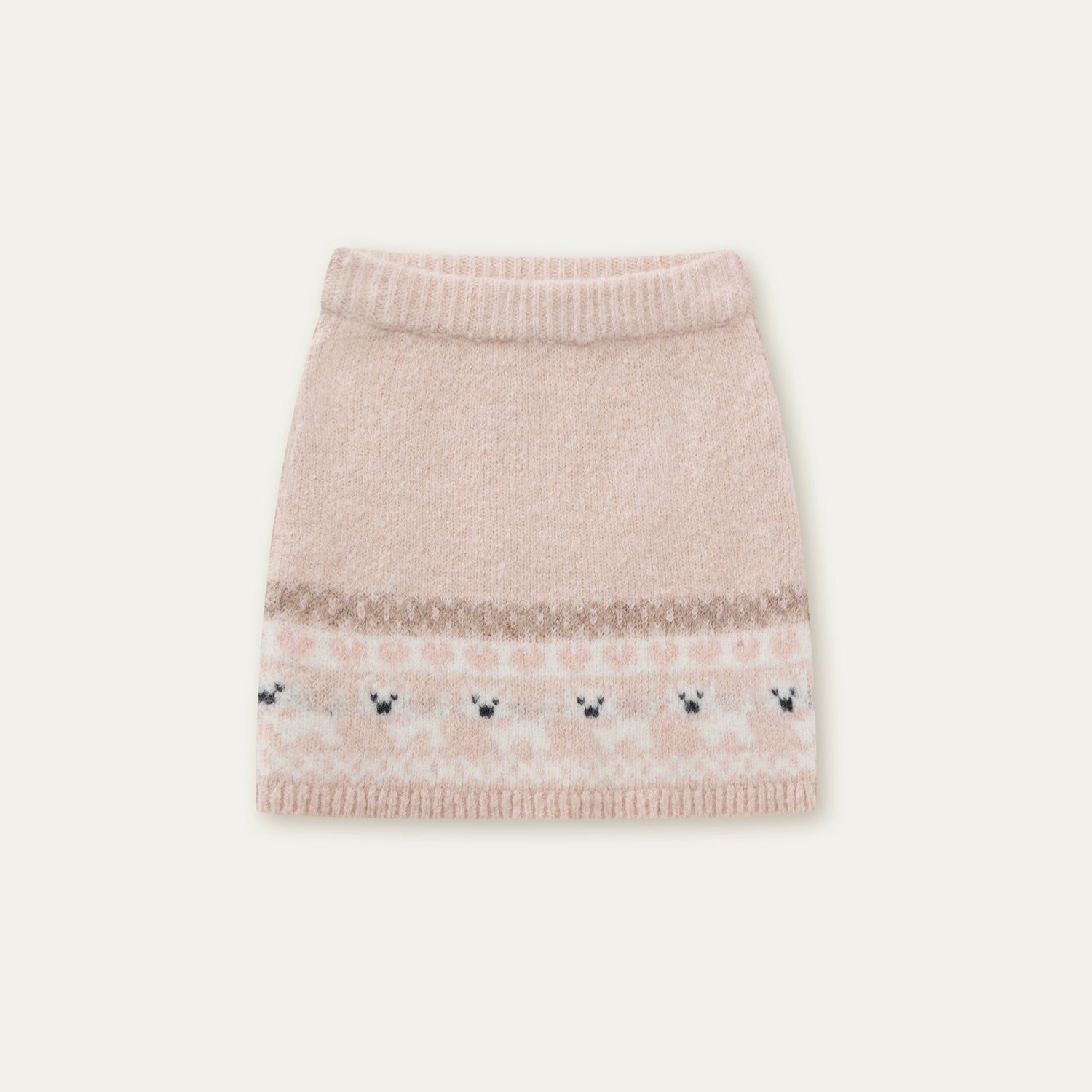“Puppy Fair Isle” Vintage Knit Cardigan &amp; Skirt Set